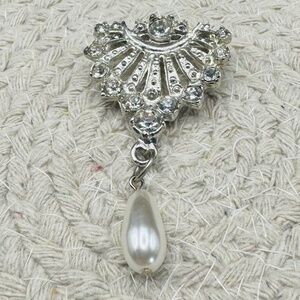 Faux Pearl Silver Brooch